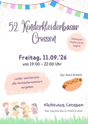 Veranstaltung: 52. Kinderkleiderbasar in Crossen Fr 11.​09.​2026
