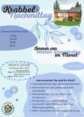 Informationsflyer Krabbelnachmittage Kita Steinigtwolmsdorf