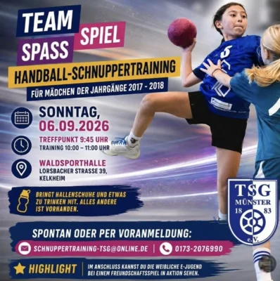 Handball-Schnuppertraining f&uuml;r M&auml;dchen der Jahrg&auml;nge 2017-2018