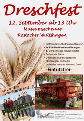 Veranstaltung: Dreschfest in Rostocker Wulfshagen Sa 12.​09.​2026