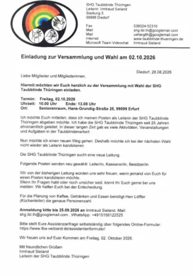 Einladung zum Versammlung mit Wahl in Erfurt