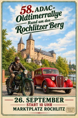 Veranstaltung: 58. ADAC- Oldtimerrallye „Rund um den Rochlitzer Berg“ Sa 26.​09.​2026