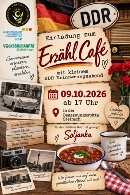 Veranstaltung: Einladung zum Erzähl Café mit kleinem DDR Erinnerungsabend Fr 09.​10.​2026