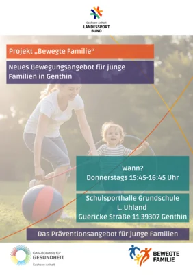 Flyer zum Projekt „Bewegte Familie“ – Bewegungsangebot für junge Familien in Genthin