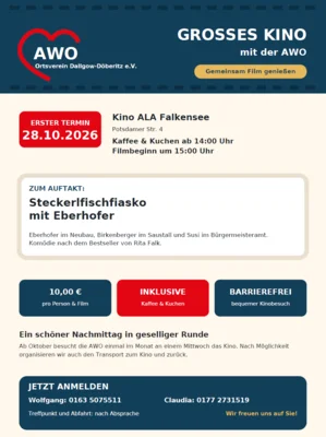Veranstaltung: Gro&szlig;es Kino mit der AWO: Steckerlfischfiasko mit Eberhofer Mi 28.​10.​2026