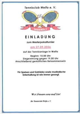 Einladungsinformation zum Meisterturnier in Weifa am 27.09.2026