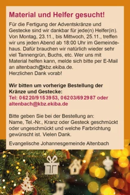 Veranstaltung: Adventskranzbinden Mo 23.​11.​2026