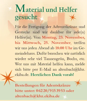 Veranstaltung: Adventskranzbinden Mo 23.​11.​2026