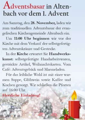 Veranstaltung: Adventsbasar Sa 28.​11.​2026