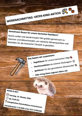 Veranstaltung: ev. Kirche: Werknachmittag Vater-Kind-Aktion Sa 10.​10.​2026