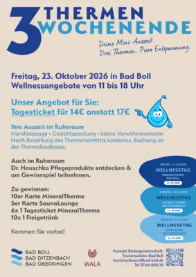Veranstaltung: 3-Thermen-Wochenende der B&auml;dergemeinschaft: Heute in Bad Boll Fr 23.​10.​2026