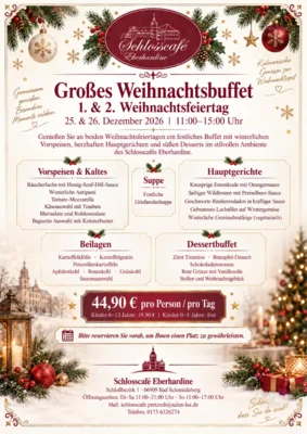 Großes Weihnachtsbuffett 2026 im Schlosscafé Eberhardine