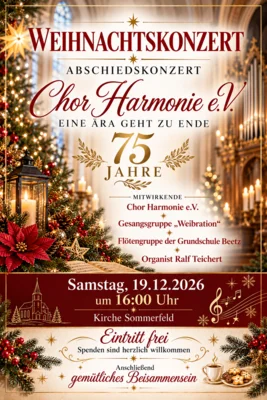 Veranstaltung: Abschiedskonzert des Chor Harmonie e.V. Sa 19.​12.​2026
