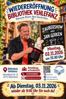 Veranstaltung: Zaubershow zur Wiederer&ouml;ffnung der Bibliothek Vehlefanz Mo 02.​11.​2026