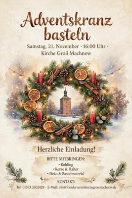 Veranstaltung: Adventskranz basteln, 16 Uhr Sa 21.​11.​2026