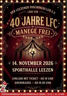 Veranstaltung: 40 Jahre Leezener Faschingsclub e.V. Festveranstaltung Sa 14.​11.​2026
