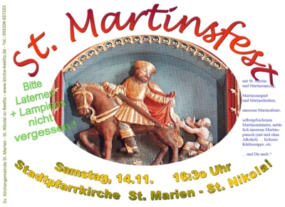 Herzlich willkommen zum St. Martinsfest am Samstag, 14. November ab 16:3o Uhr in der Stadtpfarrkirche und auf dem Kirchplatz.