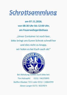 Veranstaltung: Schrottsammlung der Feuerwehr Schraden Sa 07.​11.​2026