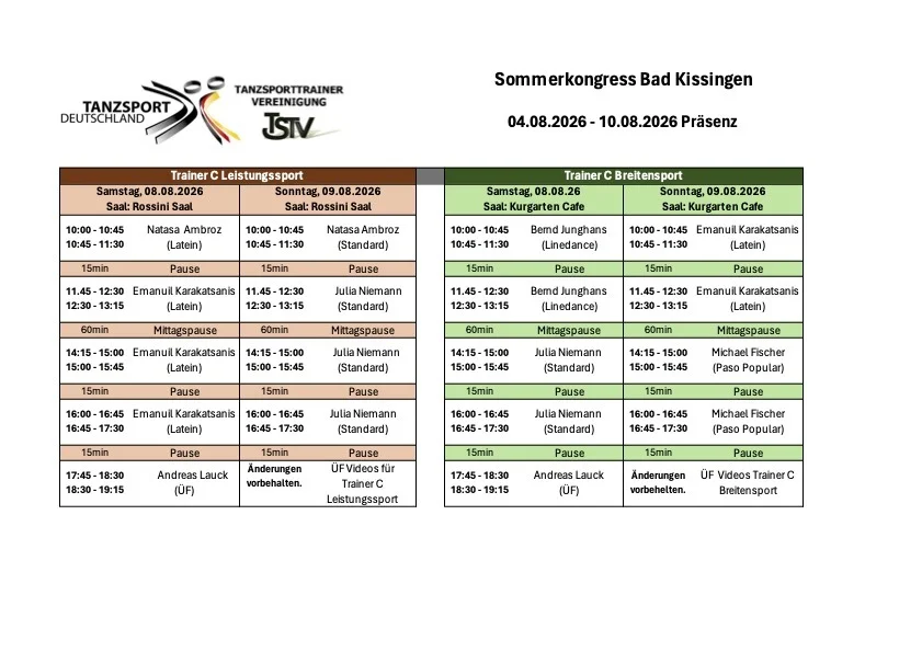 Zeitplan Trainer C