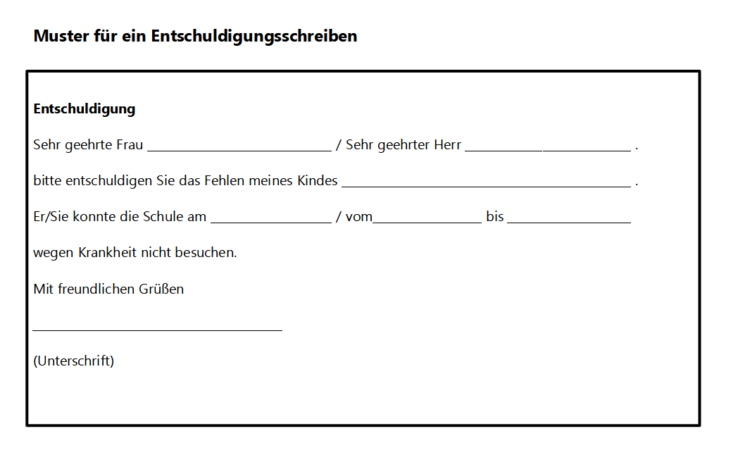 Muster Entschuldigungsschreiben