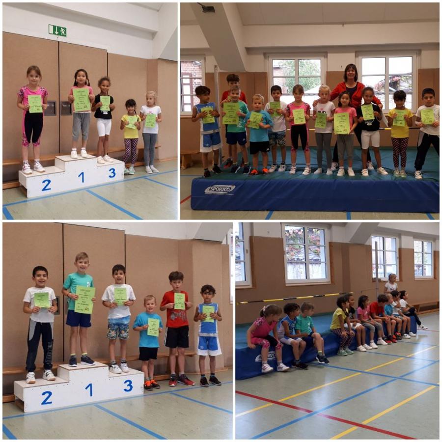 Bild: Jahrgang 1: 1. Louis 1b, 81cm; 2.Filip 1a, 81cm; 3. Ekrem 1a, 78cm;;; 1. My 1c, 75cm; 2. Carla 1b, 75cm; 3. Priska 1c, 69cm