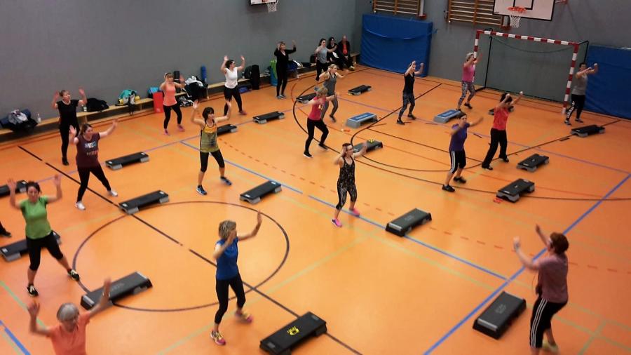Bild: Step-Aerobic mit Sonja
