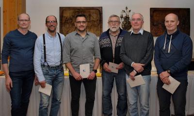 Ehrung Silberne Ehrennadel NLV ( T. Werner, H. Holland, K. Kriebel, J. Burchardt, W. B&ouml;ttcher, M. Ludwig)  (Bild vergr&ouml;&szlig;ern)