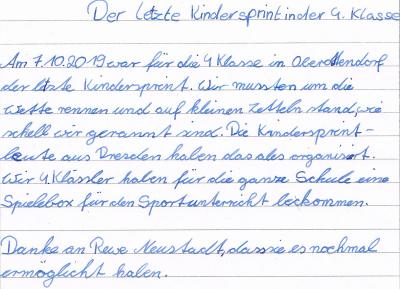 Linda sagt: "Das war der letzte Kindersprint f&uuml;r die 4. Klasse." 