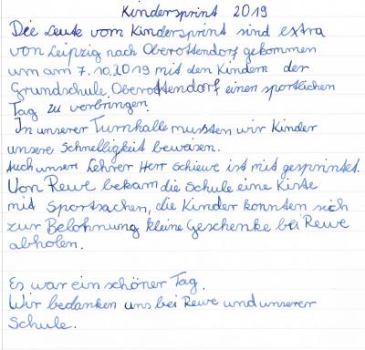 Das schrieb Hannah &uuml;ber den Sporttag. 