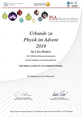 Foto des Albums: Erfolgreiche Teilnahme am Wettbewerb "Physik im Advent" (22.01.2020)