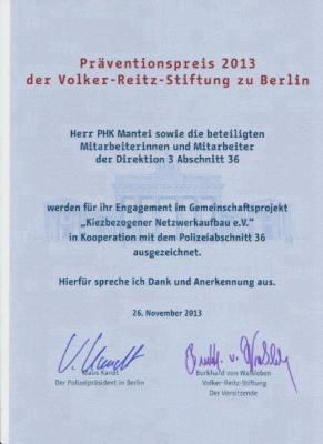 Foto des Albums: Präventionspreis der Volker-Reitz-Stiftung 2013 (26. 11. 2013)