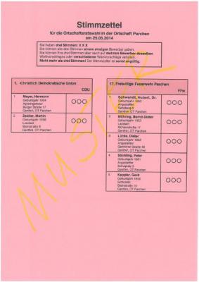 Foto des Albums: Muster Stimmzettel Kommunalwahlen am 25.05.2014
