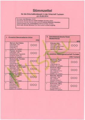Foto des Albums: Muster Stimmzettel Kommunalwahlen am 25.05.2014