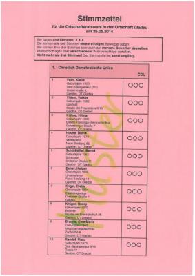 Foto des Albums: Muster Stimmzettel Kommunalwahlen am 25.05.2014