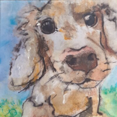Vorschaubild: Buddy, 20x20cm Mixed Media mit Wachs auf MDF