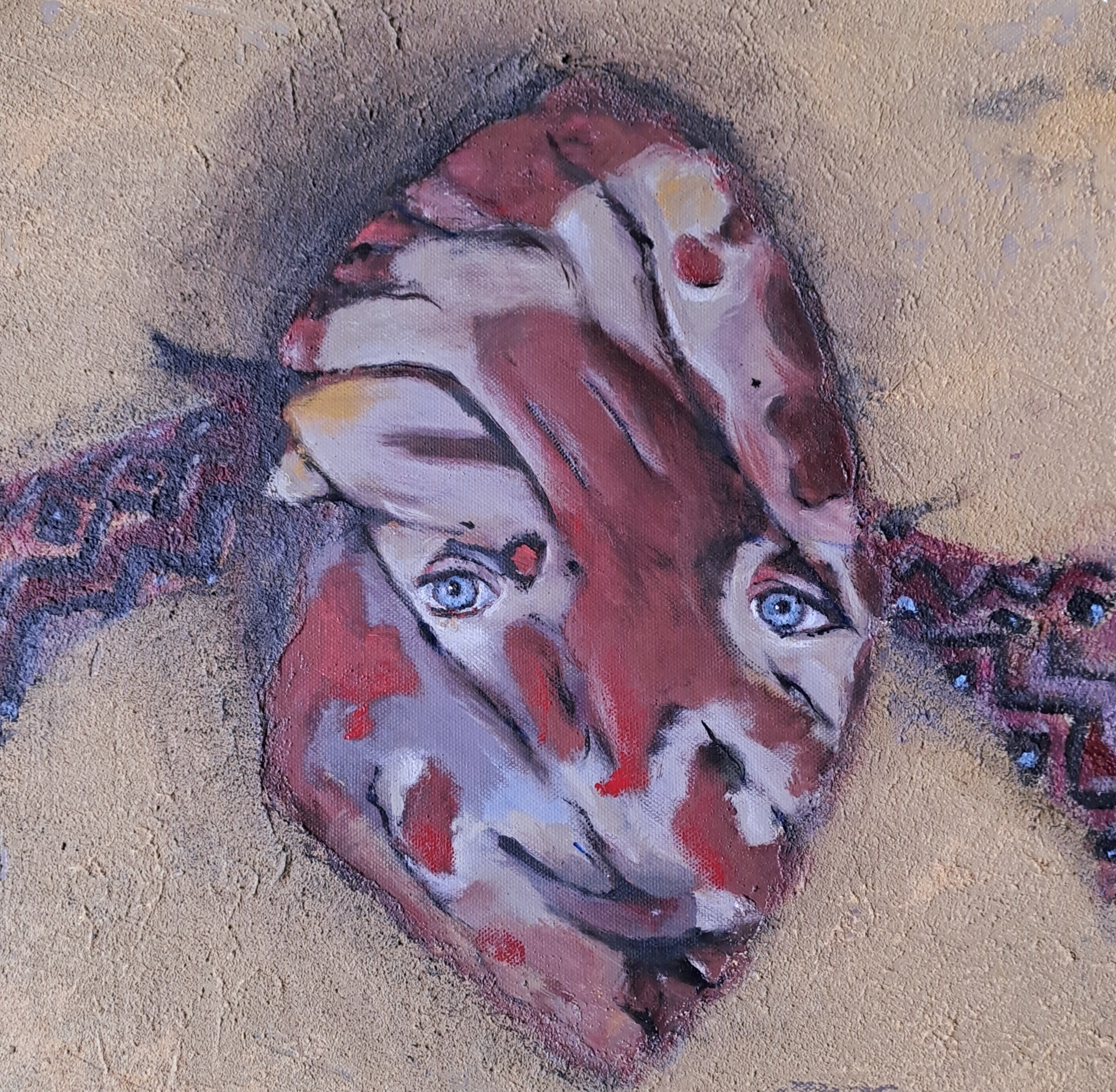 Bild: Maske, 50x50cm Acryl mit Sand auf Leinwand