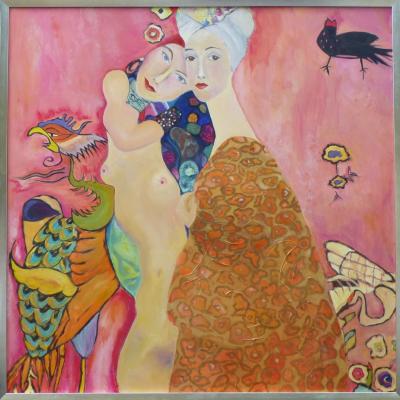 Vorschaubild: Freundinnen, 100x100cm Acryl auf Leinwand