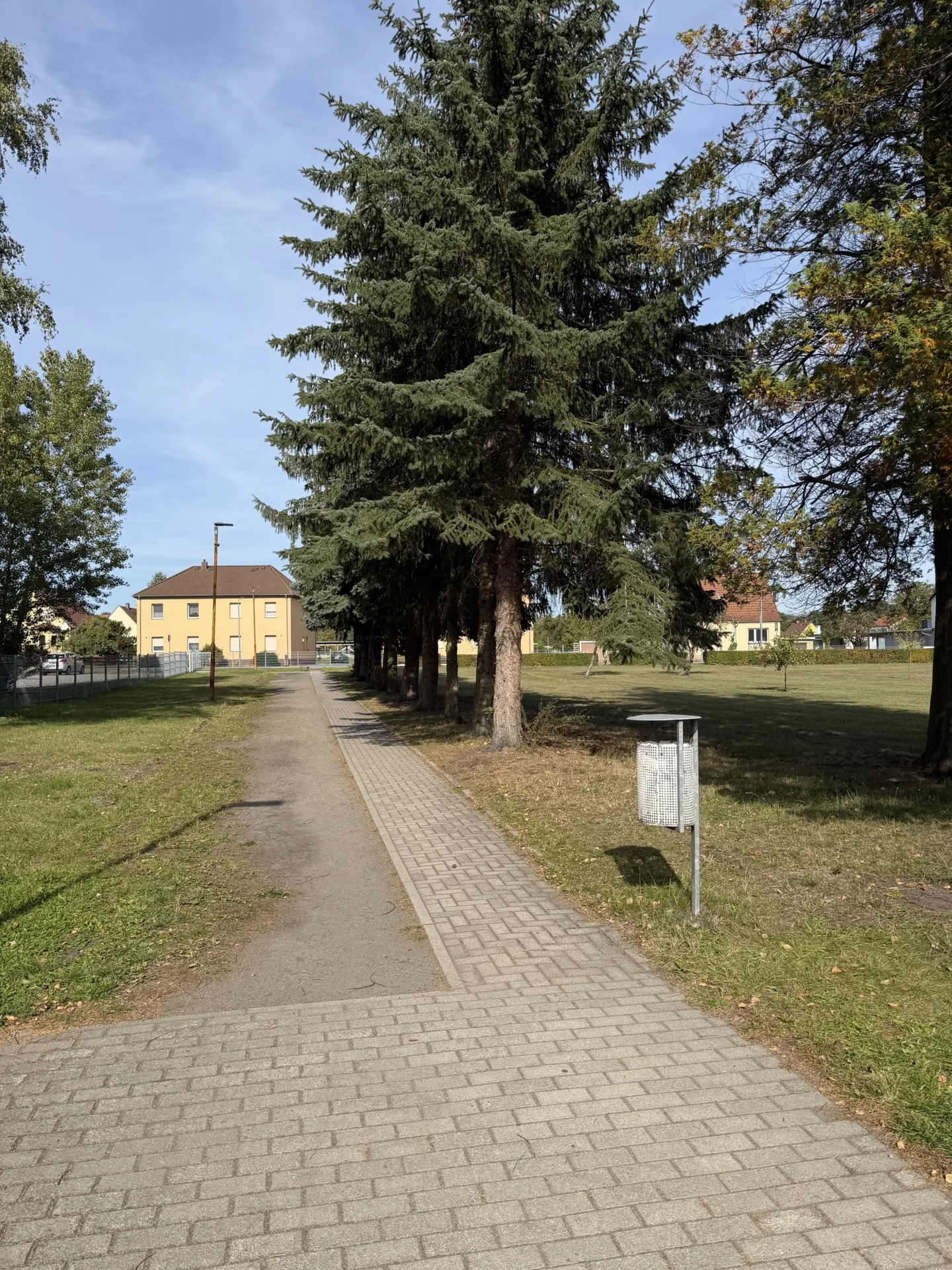 Gro&szlig;er, gr&uuml;ner Schulhof mit viel Platz zum Entspannen und Verweilen in den Pausen. 