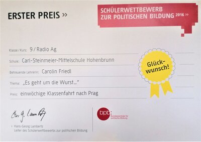Vorschaubild: Urkunde Radio bpb Preis1