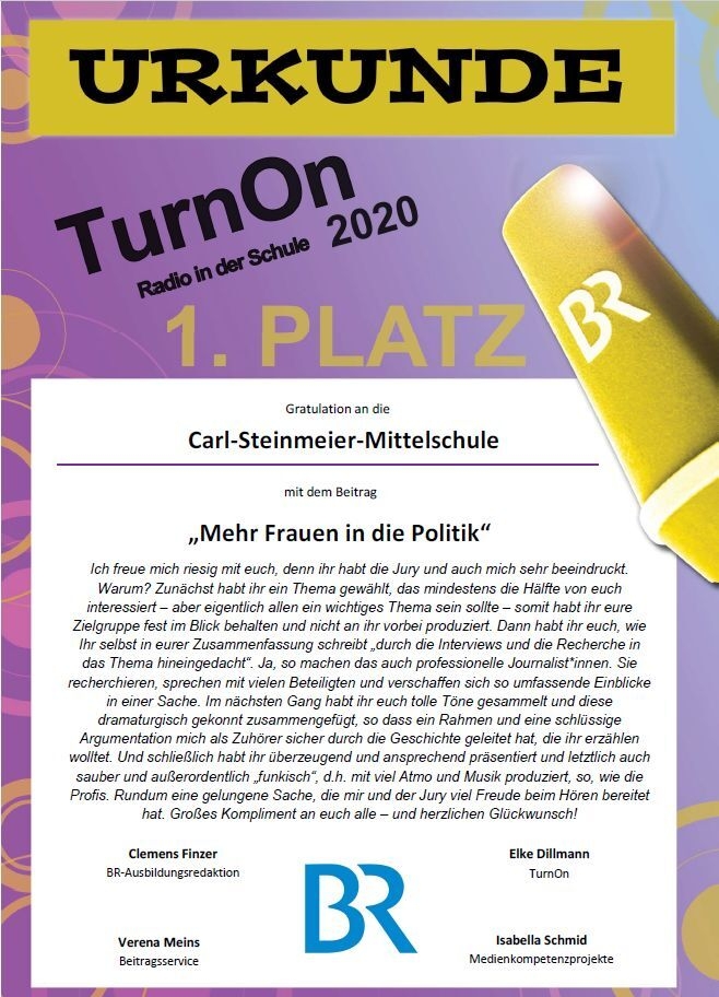 Bild: Urkunde Platz 1