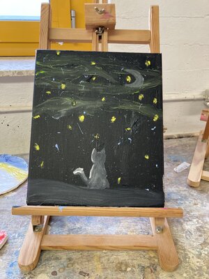 Vorschaubild: Katze bei Nacht - Gemälde von Amélie, Klasse 4a, 2022/23