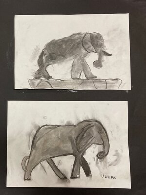 Vorschaubild: Elefanten mit Kohle gezeichnet, Klasse 4b 2020/21