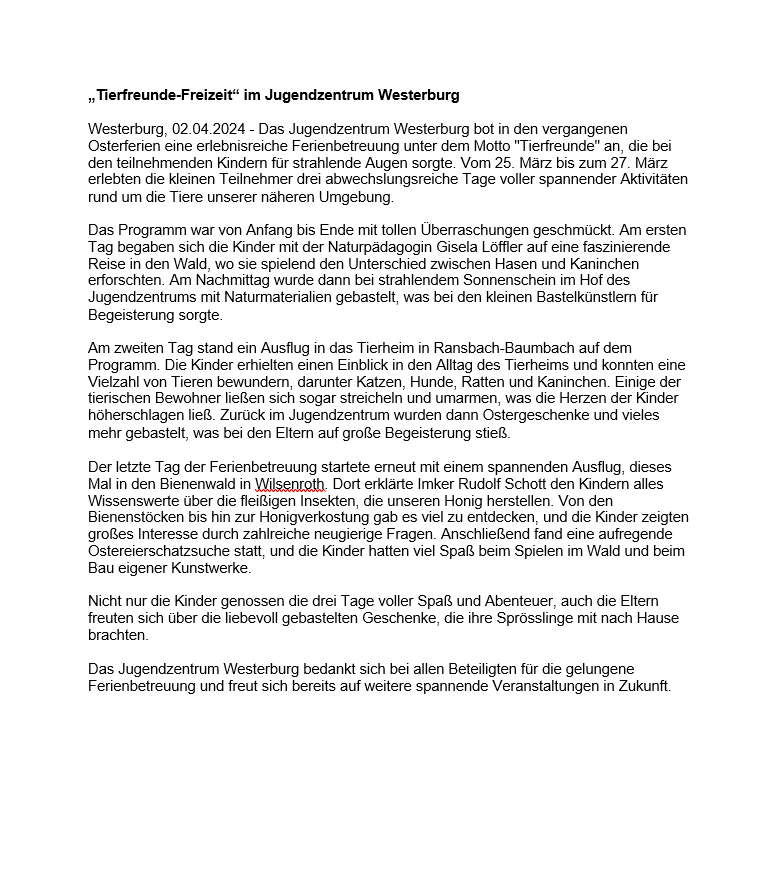 Bild: Tierfreunde Freizeit 2024