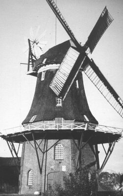 Vorschaubild: Die Mühle Rhaudermoor wurde 1877	 als zweistöckige Holländer Mahl- und Peldemühle mit angeschlossenem Sägewerk an der heutigen Ziegeleistraße erbaut.