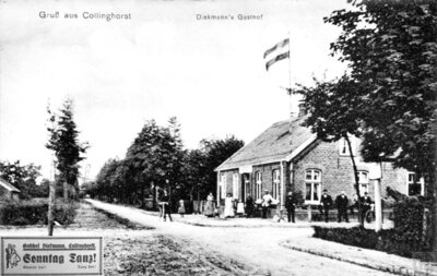 Vorschaubild: Der Gasthof von Rudolf Diekmann um 1910 im Zentrum von Collinghorst (heute Volksbank am Kreisel) war einst ein beliebter Treffpunkt für Einwohner und Vereine.