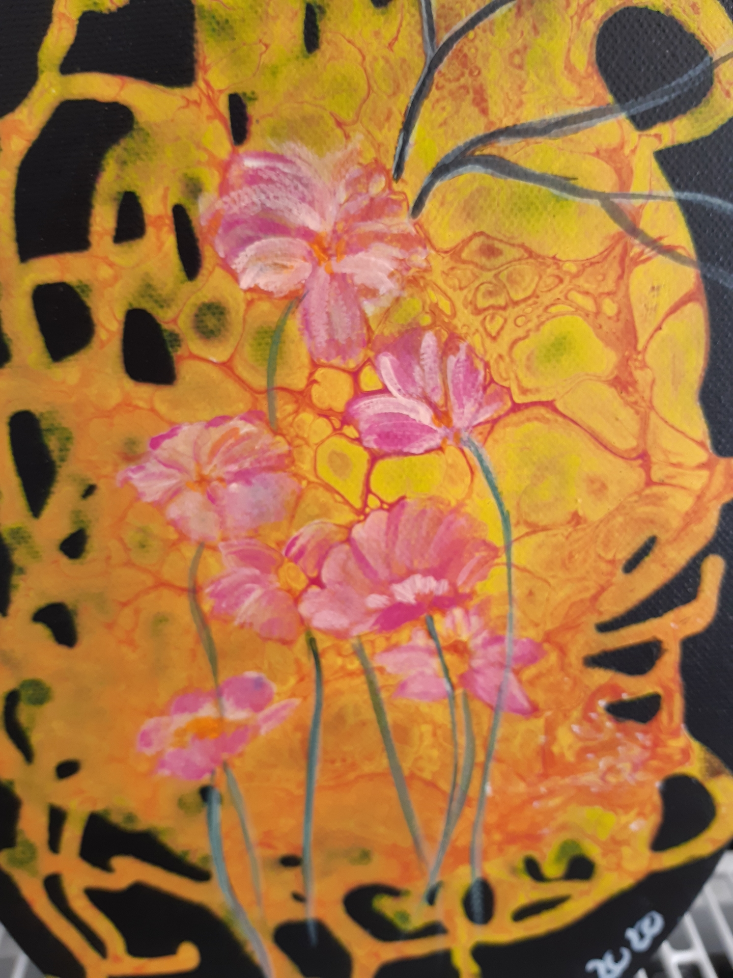 Bild : Blumen auf Leinwand Oval