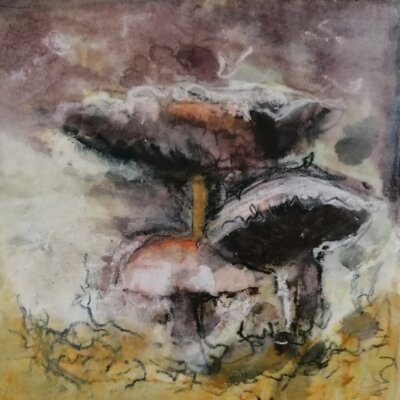 Vorschaubild: Pilz I, Mixed Media mit Wachs, 20x20 cm
