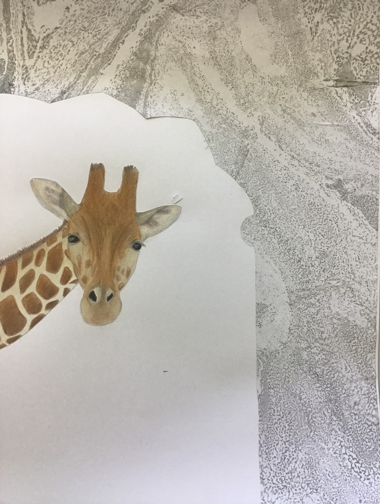 Collage aus Buntstiftzeichnung und marmoriertem Papier LK 11  (Bild vergr&ouml;&szlig;ern)