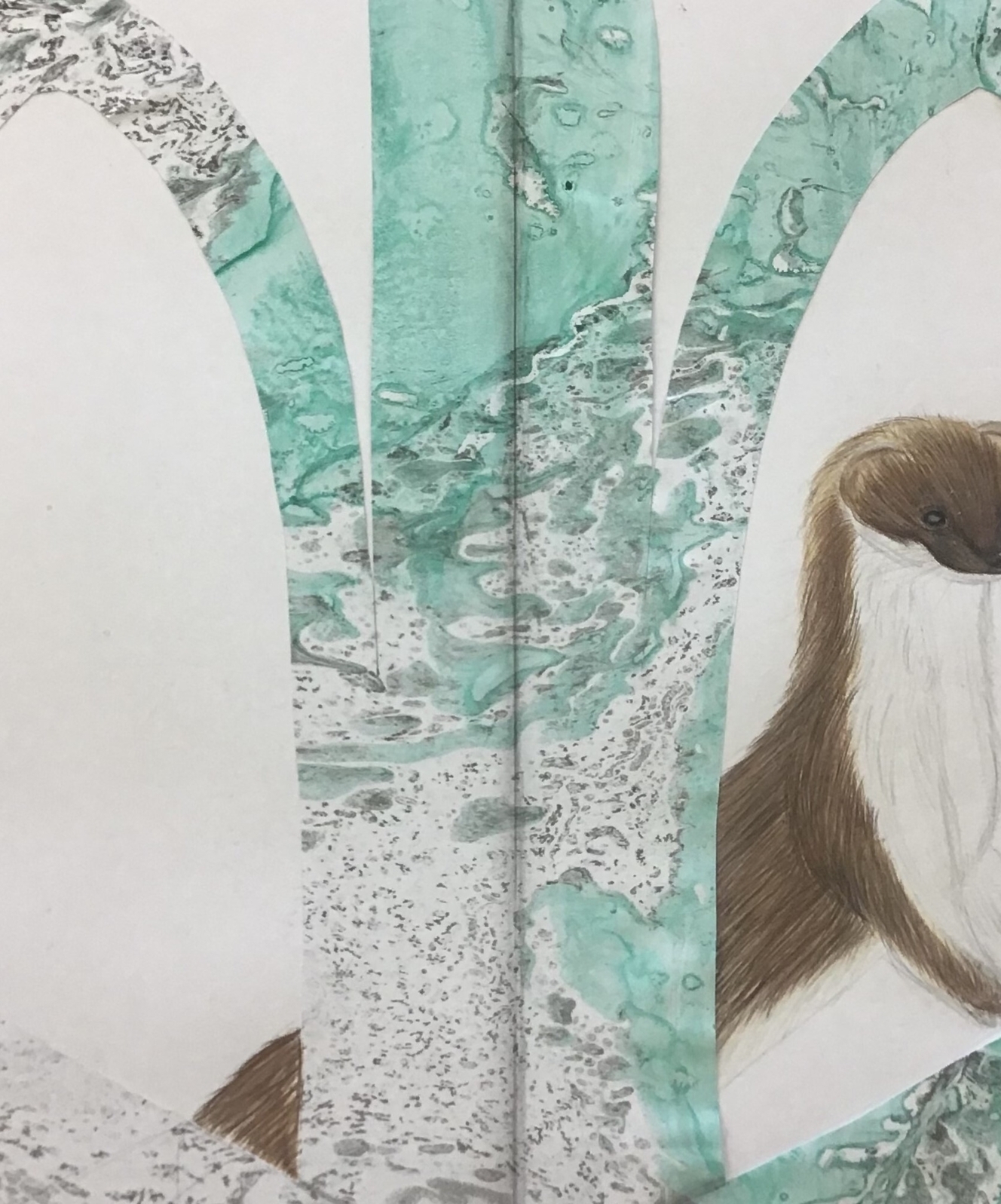 Collage aus Buntstiftzeichnung und marmoriertem Papier LK 11 (11)  (Bild vergr&ouml;&szlig;ern)