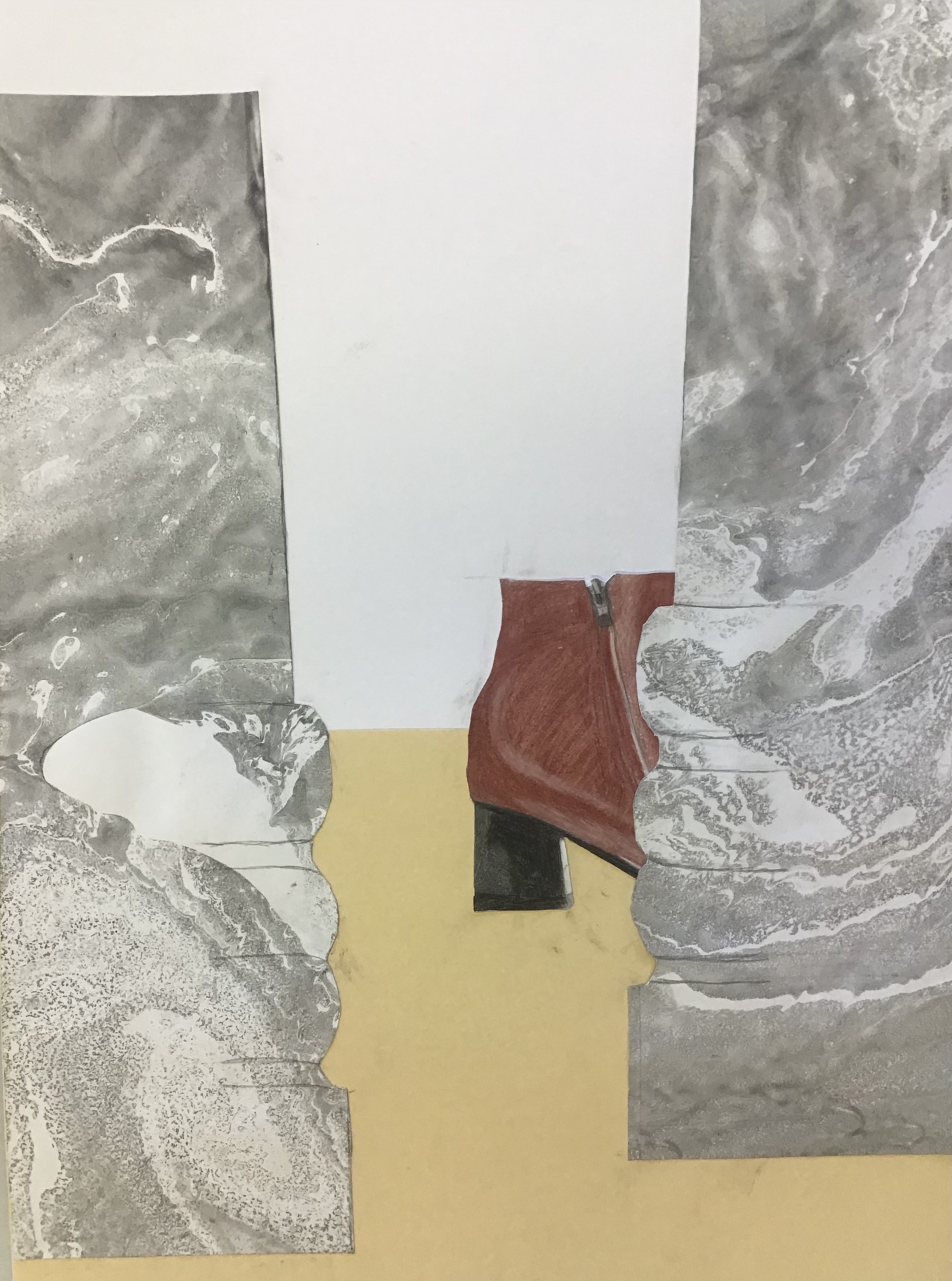 Collage aus Buntstiftzeichnung und marmoriertem Papier LK 11  (Bild vergr&ouml;&szlig;ern)